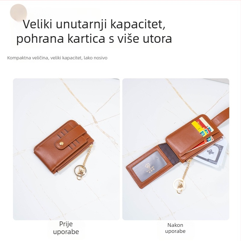 PU kožni ženski kratki novčanik sa zatvaračem, minimalistički dizajn, više pretinaca za kartice i pretinac za novac