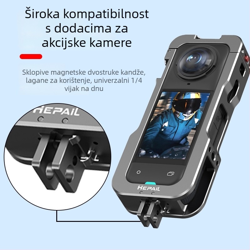 Insta360 X5 zaštitni okvir – aluminijski spoj, model AC-81, kompatibilan Shadowstone Insta360 X5; uključuje metalni kavez za kuniće i kutiju za pakiranje