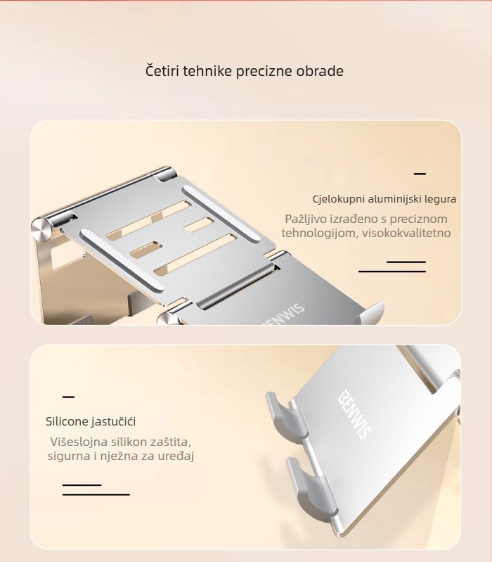 Stalak tri u jednom za prijenosno računalo i mobitel, aluminijska legura, sklopiv, težina 360 g