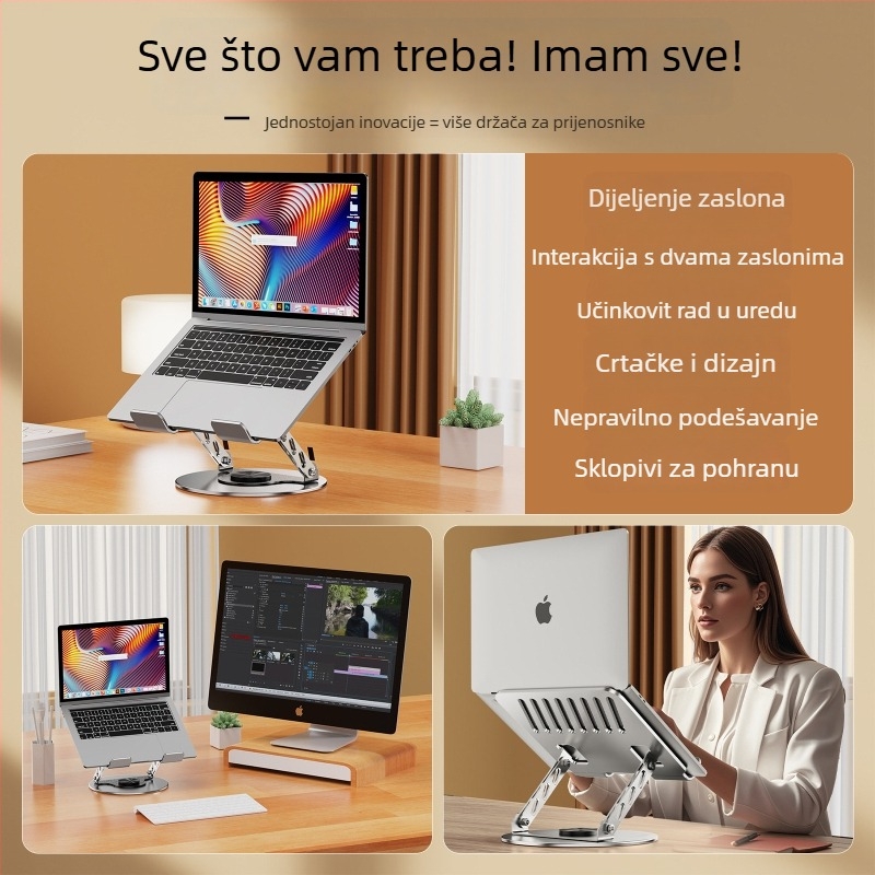 Držač za prijenosno računalo od karbonskog čelika s 360° rotacijom, model X2, 1200 g, 1 m ramena