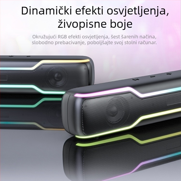 Desktop Bluetooth zvučnik sa RGB osvjetljenjem, 2 zvučnika, Bluetooth 5.3, 16W, USB/TF podrška, do 6 sati reprodukcije.