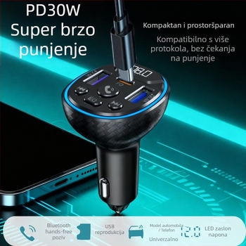 PD brzi auto punjač s MP3 Bluetooth playerom, FM transmiter, USB reprodukcija