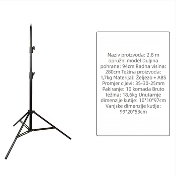 Stativ za telefon za livestream i fotografiju, prijenosni, ABS+metal, nosivost 3 kg, 3 sekcije, težina 1,68 kg