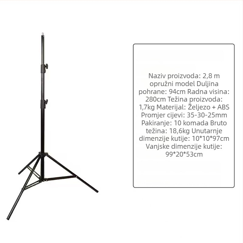 Stativ za telefon za livestream i fotografiju, prijenosni, ABS+metal, nosivost 3 kg, 3 sekcije, težina 1,68 kg