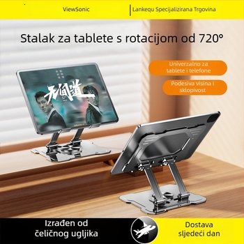 Metalni stolni držač H25 s rotacijom 720°; OEM proizvodnja; težina 400 g; kompatibilan s iPadom, iPhoneom i iPod touch.