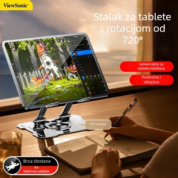 Metalni stolni držač H25 s rotacijom 720°; OEM proizvodnja; težina 400 g; kompatibilan s iPadom, iPhoneom i iPod touch.