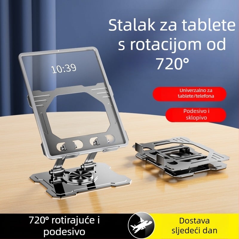 Metalni stolni držač H25 s rotacijom 720°; OEM proizvodnja; težina 400 g; kompatibilan s iPadom, iPhoneom i iPod touch.