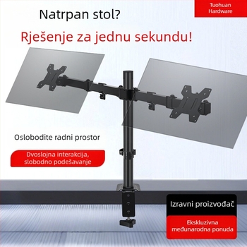 Dualni stolni nosač za monitore – Okretanje, ergonomska prilagodba, podizanje; Materijal: SPCC hladno valjani čelik; Model TH-MT-022N; Kompatibilno s računalnim monitorima; Težina: 3,1 kg; Stil: Rotirajući