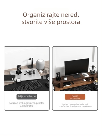 Drveni podizni stalak za monitor za stolno računalo — Višenamjenski, bez montaže, 1 sloj, stolno skladište