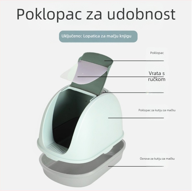 Bioline potpuno zatvorena mačja kutija s prednjim poklopcem, velika unutarnja zapremina, nepropusna i kontrola mirisa