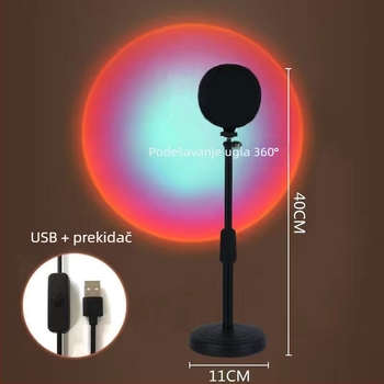 Prilagodljiva lampa zalaska sunca - USB napajanje, zidna svjetiljka za spavaću sobu, atmosfera sumraka, bez pametne kontrole