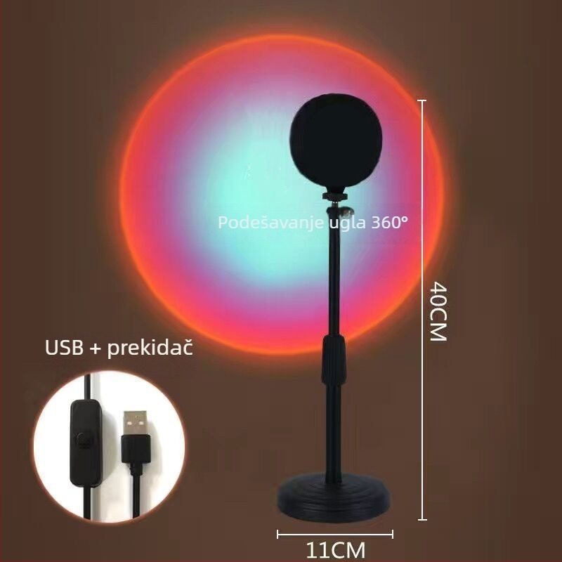 Prilagodljiva lampa zalaska sunca - USB napajanje, zidna svjetiljka za spavaću sobu, atmosfera sumraka, bez pametne kontrole