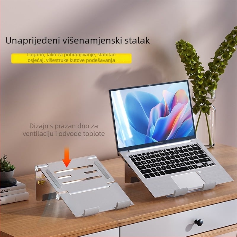 Držač tableta od aluminijske legure, sklopivi s 360° okretom, ugrađena hlađenja, podizačka baza, kompatibilan s iPad/iPhone/iPod touch