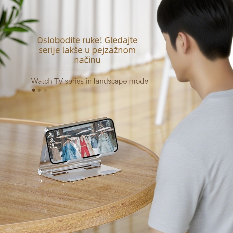 Držač tableta od aluminijske legure, sklopivi s 360° okretom, ugrađena hlađenja, podizačka baza, kompatibilan s iPad/iPhone/iPod touch
