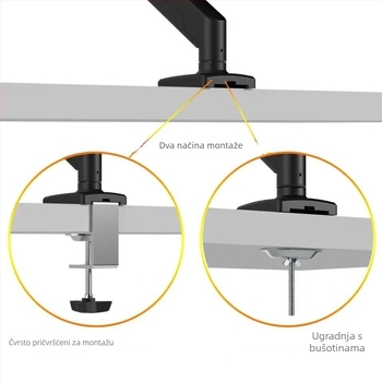 Monitor nosač s plinskom podrškom i rotirajućim mehaničkim ramenom, stolni držač zaslona, tip podizanja. Materijal: željezo + aluminijska legura + plastika; Težina: 2,0 kg; Model: jednoruki nosač s plinskom podrškom.
