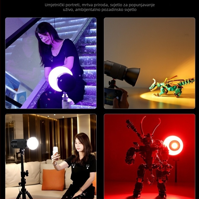 Prijenosno COB LED osvjetljenje s RGB, za fotografiju na otvorenom i portrete, s ugrađenom baterijom, regulirana temperatura boje 2500K–9900K