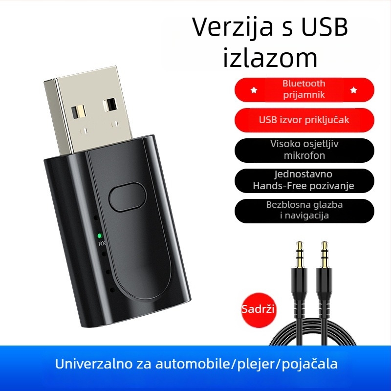 Automobilski USB Bluetooth prijemnik s FM transmiterom, Huawei čip, Bluetooth 1.1, trajanje baterije 0–4 sata, plastično tijelo