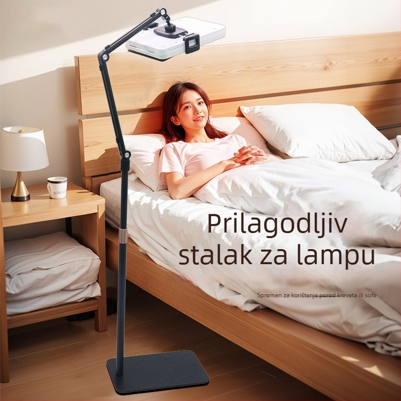 Podna stalk za lampu za ljepotu od aluminijske legure, s ravnim panelom i podesivim držačem iPad-a, model PY-B09, stil podizanja, kompatibilan s iPad/iPhone/iPod touch