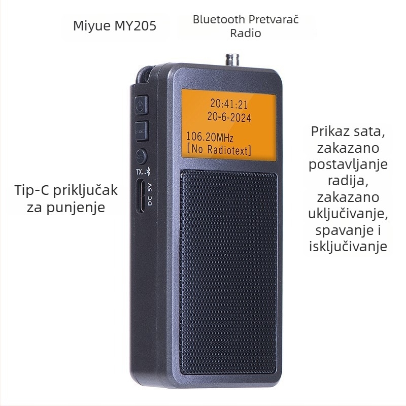 My205 prijenosni Bluetooth predajnik, stereo FM radio, digitalno podešavanje, 2 kanala, litijeva baterija
