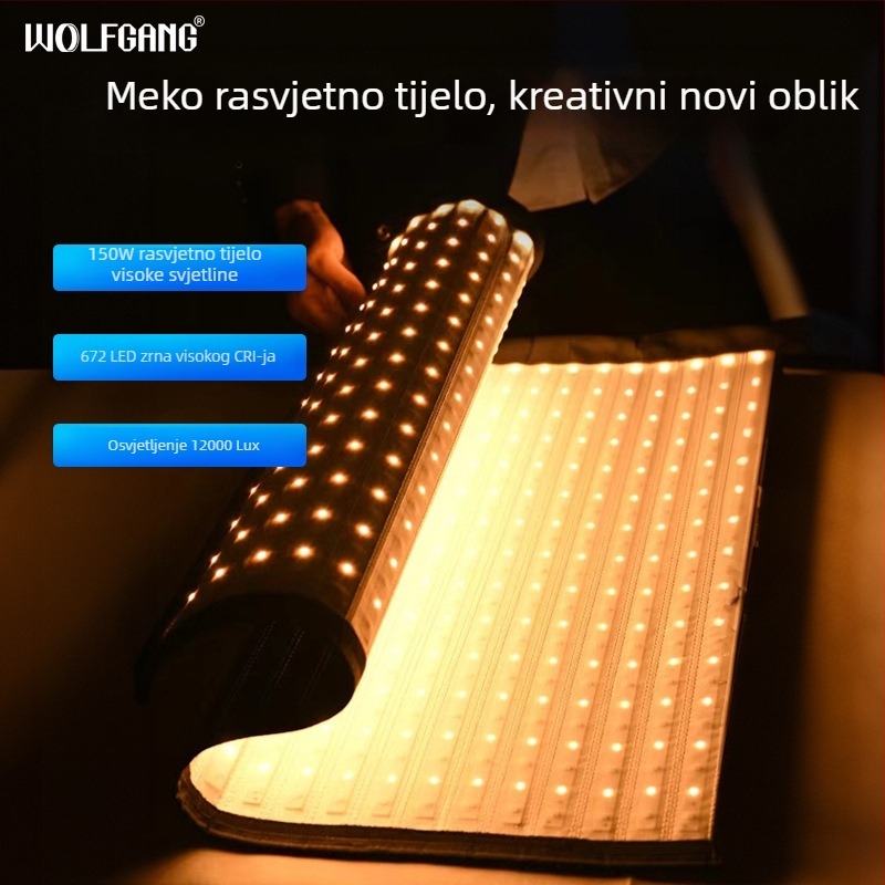 WOLFGANG 150W LED fleksibilna rola svjetiljka s dvostrukom temperaturom boje, mreža za kameru u obliku saća, stropno osvjetljenje za live streaming