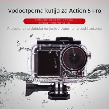 Vodootporno kućište za DJI Action 5/4/3 — materijal: akril + kaljeno staklo + 316 nehrđajućeg čelika; kompatibilno s modelima Action 5/4/3; težina 90 g; prilagodljivi logotip