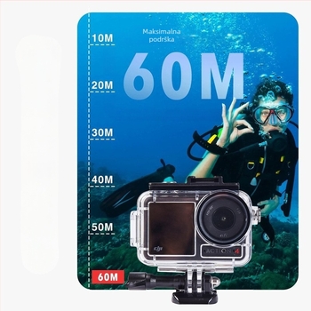 Vodootporno kućište za DJI Action 5/4/3 — materijal: akril + kaljeno staklo + 316 nehrđajućeg čelika; kompatibilno s modelima Action 5/4/3; težina 90 g; prilagodljivi logotip