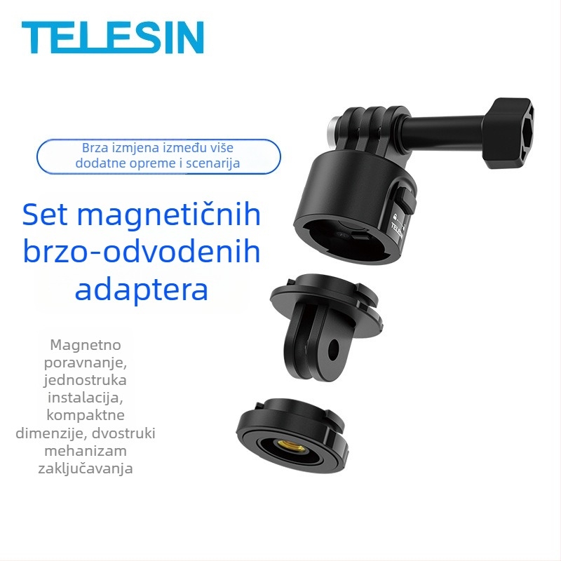 Magnetski set adaptera brzog otpuštanja za selfie štapić, proširenje — kompatibilno sa sportskim kamerama (TELESIN, model CQM-001, plastika)