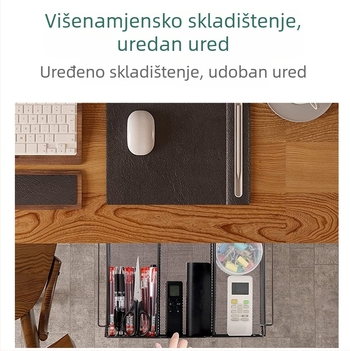 Regal za pohranu ispod stola, sklopni, višestruke namjene, od karbonskog čelika, ugradnja na stolnu ploču, 1 razina