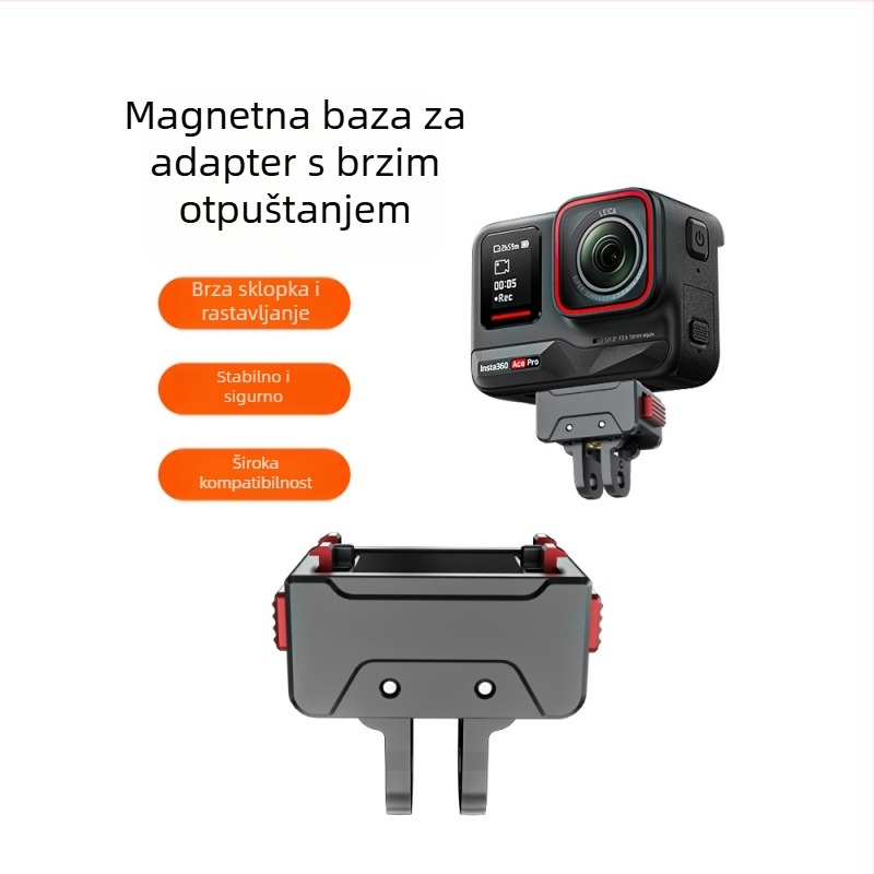 KC-01 Magnetizirana brzo‑odvojiva baza za insta360 Ace/AcePro s 1/4-inčnim GoPro adapterom — aluminijova zlitina, silikon, ABS