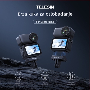 Telesin Osmo Nano Brza Baza s Dvostrukim Magnetnim Adapterom za DJI Osmo Nano – Najlon, Vlakna stakla, Silikon, Magnet, Aluminijska legura