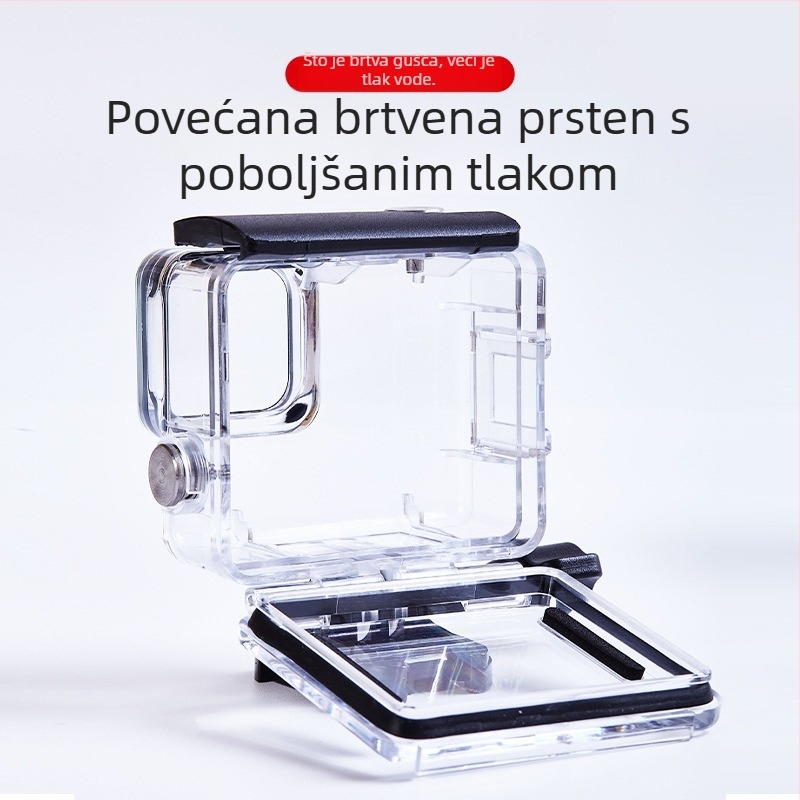 GOPRO HERO 4K vodootporna kutija A-GPH-WC – Materijal: polikarbonat + kaljeno staklo, Logo po želji, Uključuje: kućište, baza, T-bolt, alkoholni ubrus, anti-fog list
