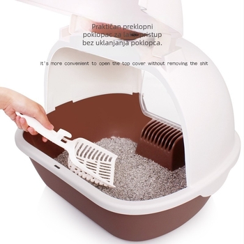 Potpuno zatvorena kutija za mačji pijesak s dvostrukim vratima, dizajn protiv prskanja, stražnji preklopni poklopac, plastična konstrukcija, Han Han Pet