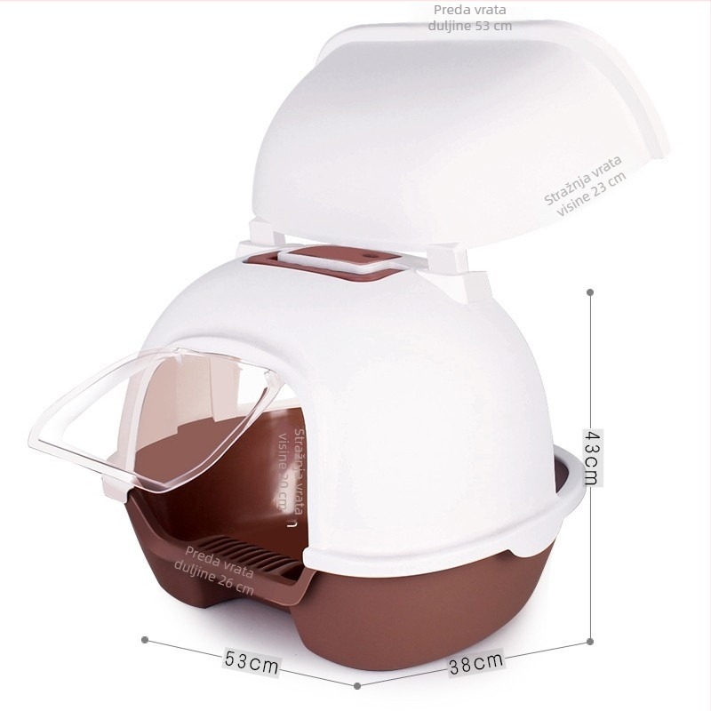 Potpuno zatvorena kutija za mačji pijesak s dvostrukim vratima, dizajn protiv prskanja, stražnji preklopni poklopac, plastična konstrukcija, Han Han Pet