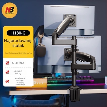 NB Ergonomic H180 Dvostruka držač za monitore s podizanjem, Lift tip, kompatibilan VESA 75×75–100×100 mm, materijal: aluminijska legura + ABS, masa 6,1 kg