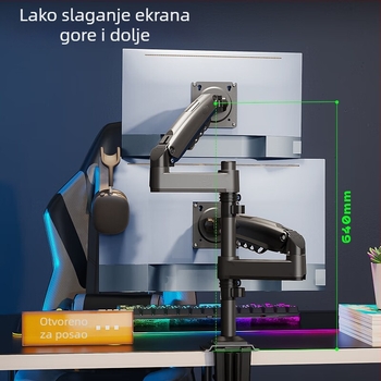 NB Ergonomic H180 Dvostruka držač za monitore s podizanjem, Lift tip, kompatibilan VESA 75×75–100×100 mm, materijal: aluminijska legura + ABS, masa 6,1 kg