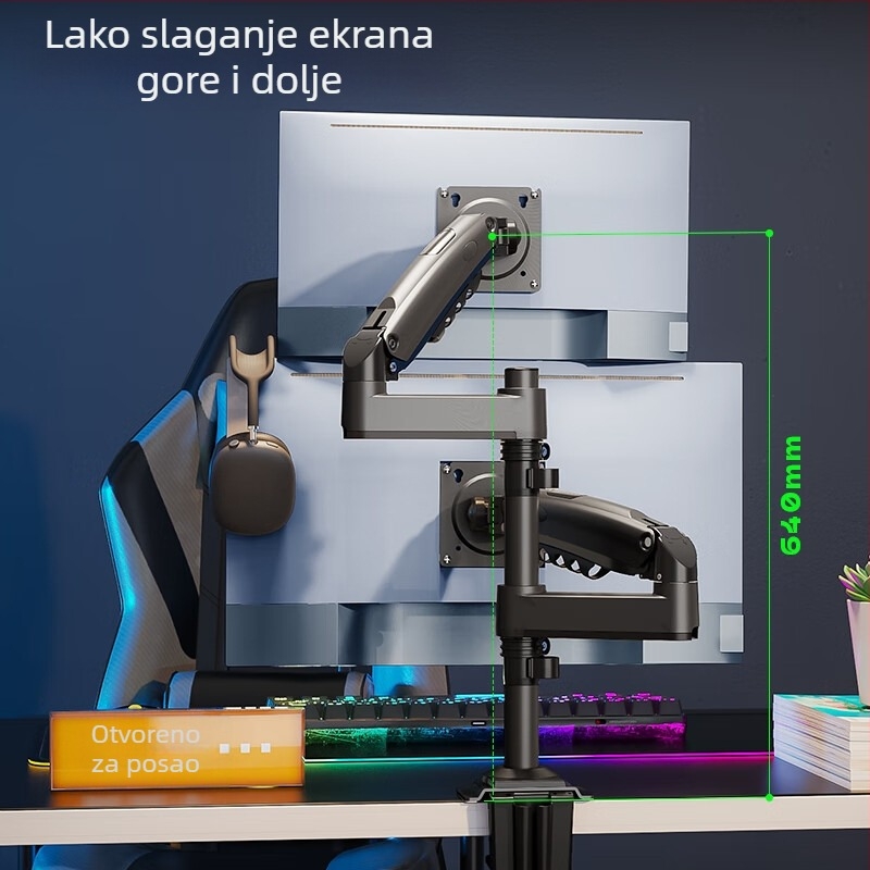 NB Ergonomic H180 Dvostruka držač za monitore s podizanjem, Lift tip, kompatibilan VESA 75×75–100×100 mm, materijal: aluminijska legura + ABS, masa 6,1 kg