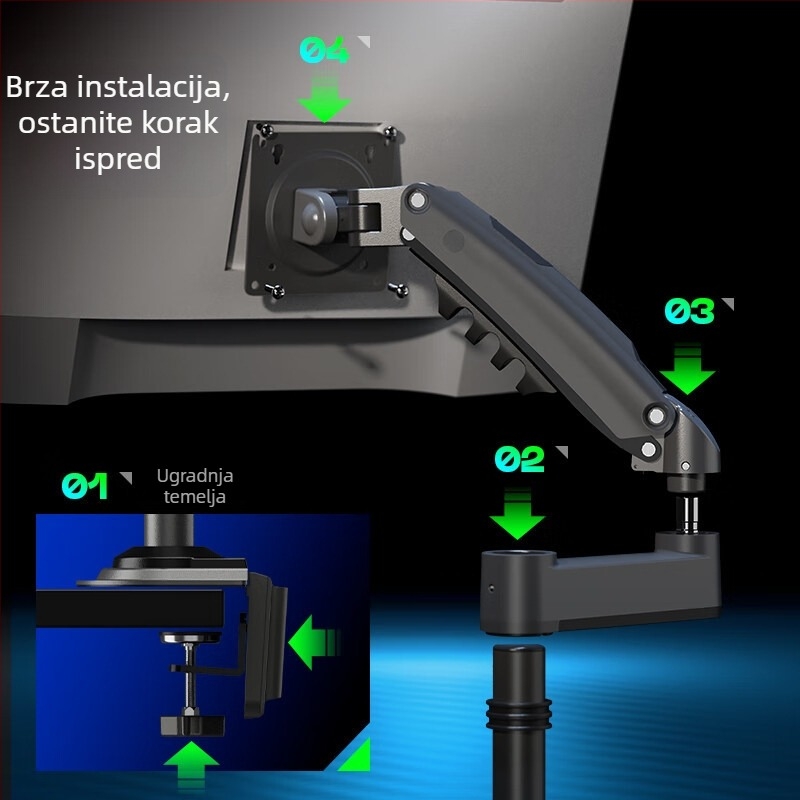 NB Ergonomic H180 Dvostruka držač za monitore s podizanjem, Lift tip, kompatibilan VESA 75×75–100×100 mm, materijal: aluminijska legura + ABS, masa 6,1 kg