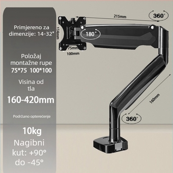 Monitor držač sa stolnom bazom – okretni zglob, 360° rotacija, plastika