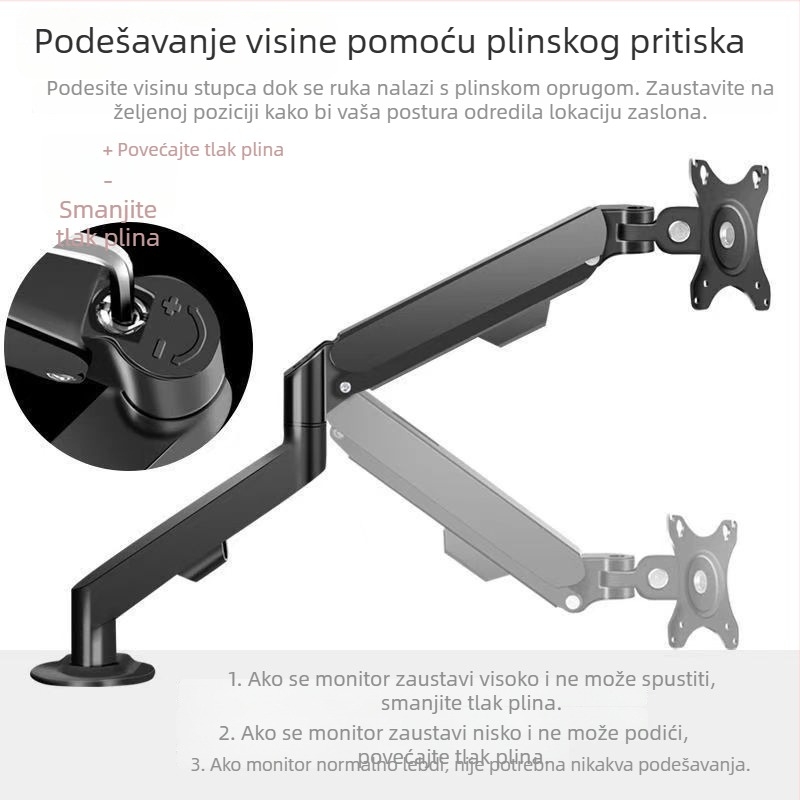 Monitor držač sa stolnom bazom – okretni zglob, 360° rotacija, plastika