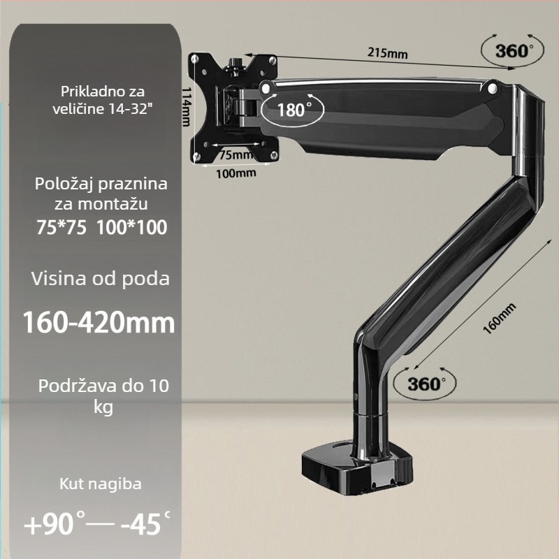 Monitor držač sa stolnom bazom – okretni zglob, 360° rotacija, plastika