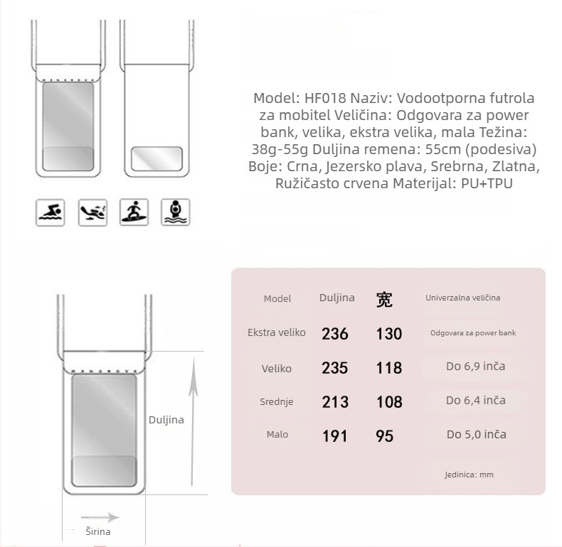 Univerzalna TPU vodootporna futrola za mobitel za plivanje i ronjenje, osjetljivi dodir zaslona, vodootporna kutija za fotografije u toplim izvorima, zaštita od prašine