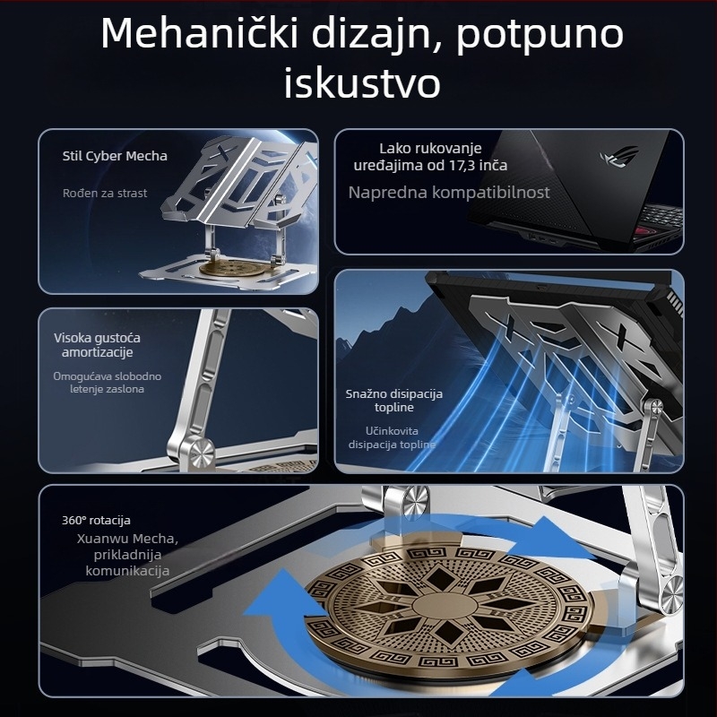 360° rotirajući stalak za laptop, stil Mecha, sklopiva stolna rashladna podrška, karbonska čelična, model L205-b, 2 kg, univerzalni