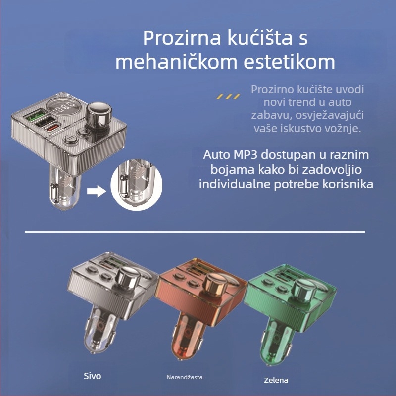 Automobilski Bluetooth MP3 Hands-Free FM Predajnica s QC3.0 Brzim Punjenjem PD20W USB-C, USB/TF Sučelja, Napajanje 12-24V