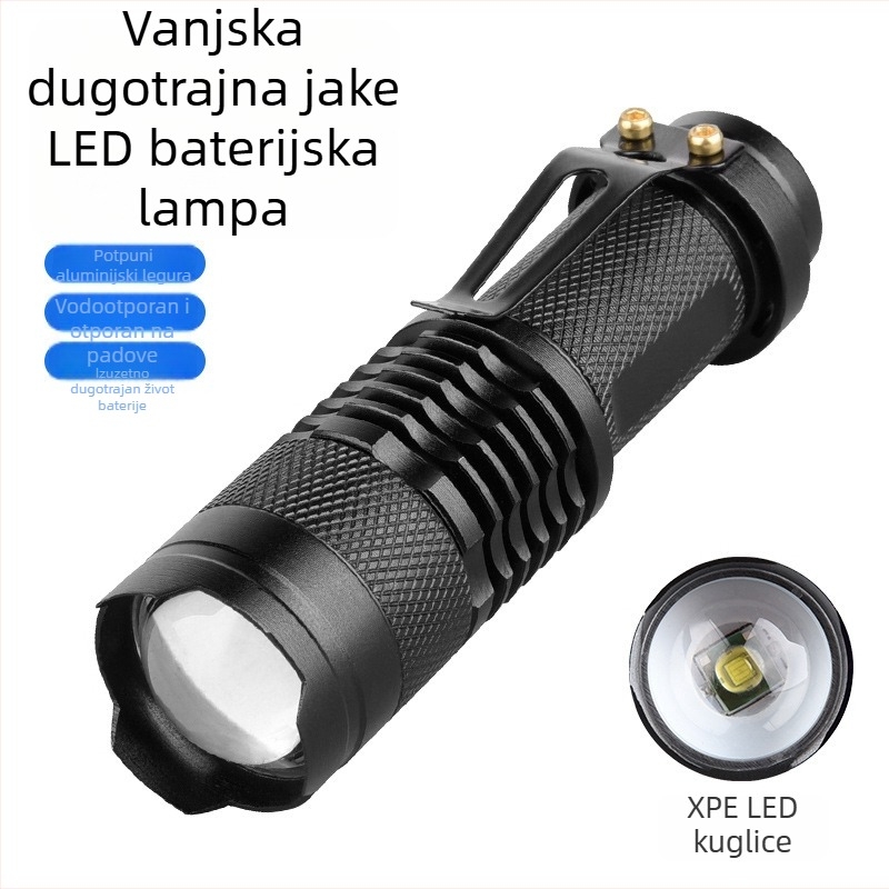 LED baterijska svjetiljka od aluminijske legure, 5W, napajanje AA baterijom (600 mAh), domet snopa 100–200 m, uključeno punjač