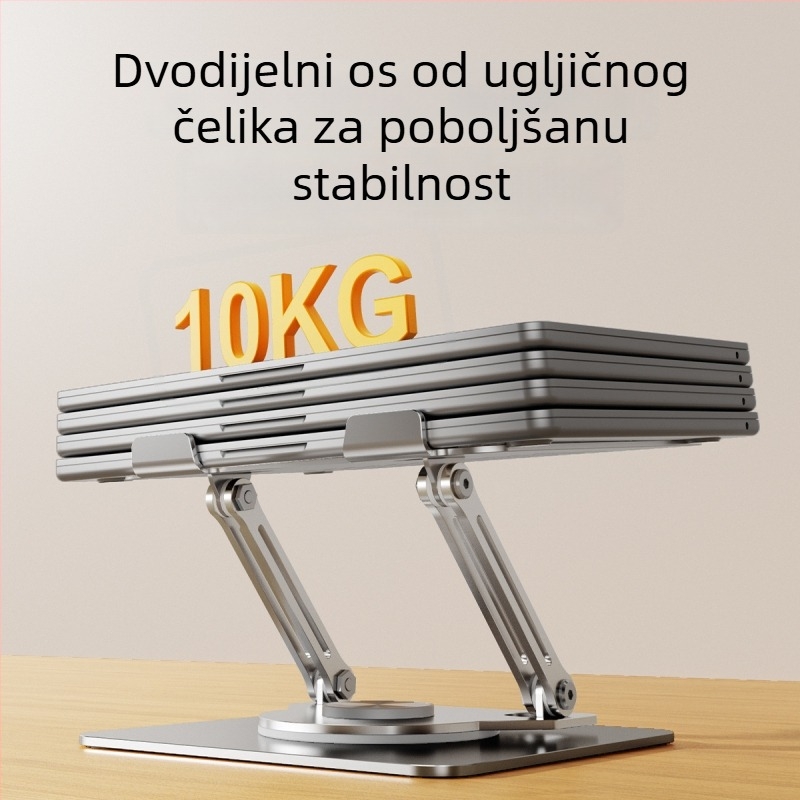 Stalak za laptop s rotacijom, sklopiv i podesive visine – Model J-62, od legiranog čelika, 1,48 kg