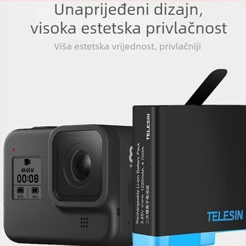 TELESIN litij-ionska baterija za GoPro 5/6/7/8 — ublažavanje udara, otporno na padove, pogodna za selfie