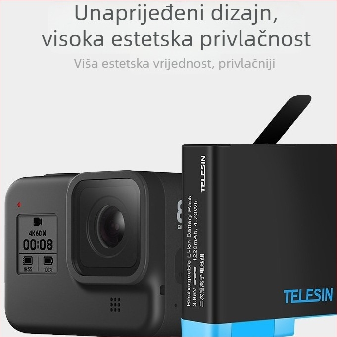TELESIN litij-ionska baterija za GoPro 5/6/7/8 — ublažavanje udara, otporno na padove, pogodna za selfie