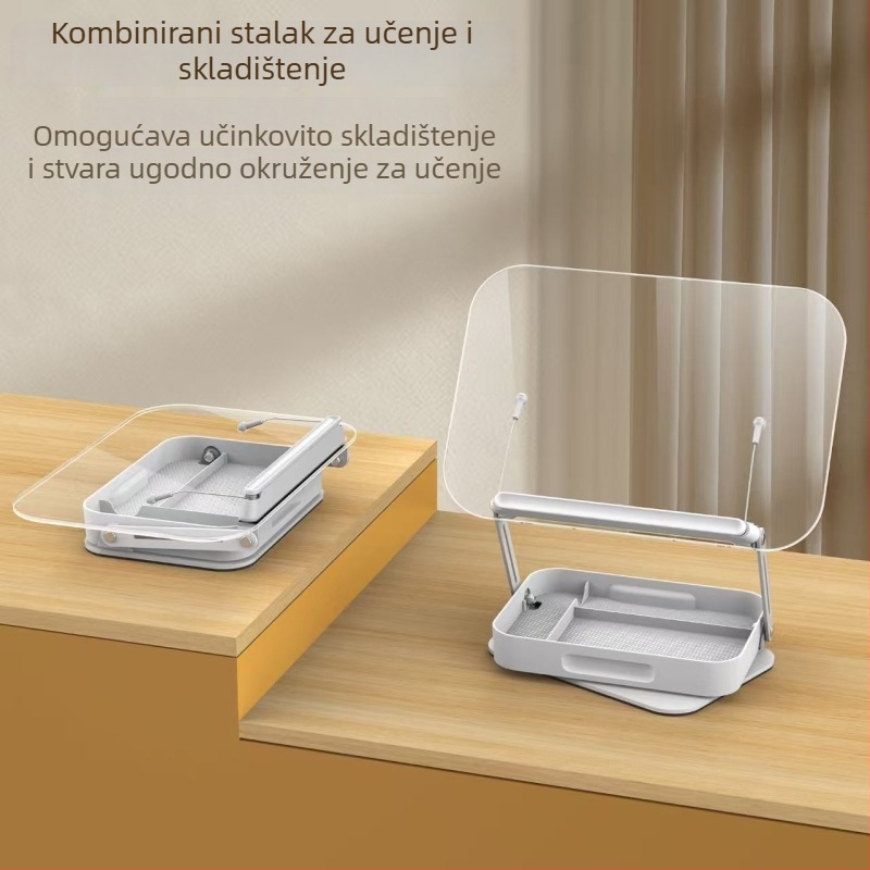 Akrilni stalak za tablet s kutijom za pohranu, 360° prilagodljiv, model R22h, duljina kabela 340 mm, masa 1,413 kg