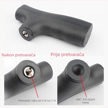 Glava za kameru – tripod/monopod kompatibilnost; plastika + aluminijska legura; nosivost do 2 kg; Model: ručka za štap – običan stil