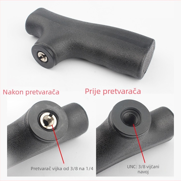 Glava za kameru – tripod/monopod kompatibilnost; plastika + aluminijska legura; nosivost do 2 kg; Model: ručka za štap – običan stil
